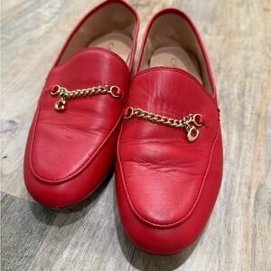 Coach Red Loafers with Gold Chain Accent